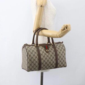 GUCCI GG Supreme Web Sherry Line Boston Bag PVC Beige Gold 40 02 007 Auth 158042